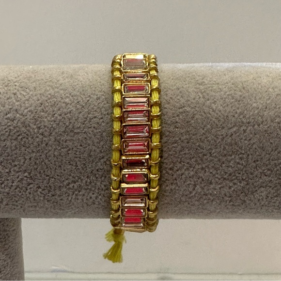 J. Crew Bracelet - yellow string adjustable w/ gold & clear baguette crystals - Picture 3 of 14